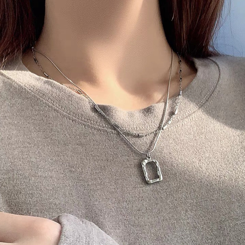 GEOMETRIC BLOCK - Hollow Rectangular Multilayer Necklace