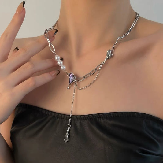 LIQUID AURORA - Heart Splicing Pearl Tassel Necklace