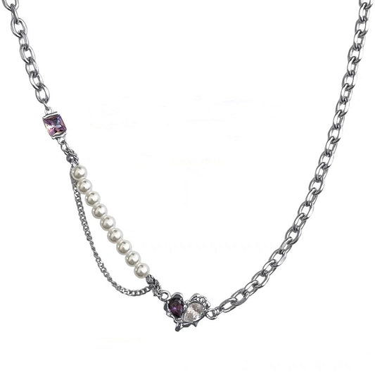 SWEET AND COOL ESSENTIAL - Purple and White Pearl Heart Necklace