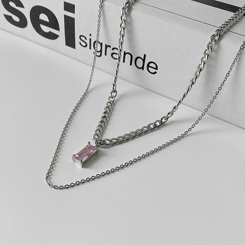 LOVE SCRIPT - Pink Square Double Layer Necklace